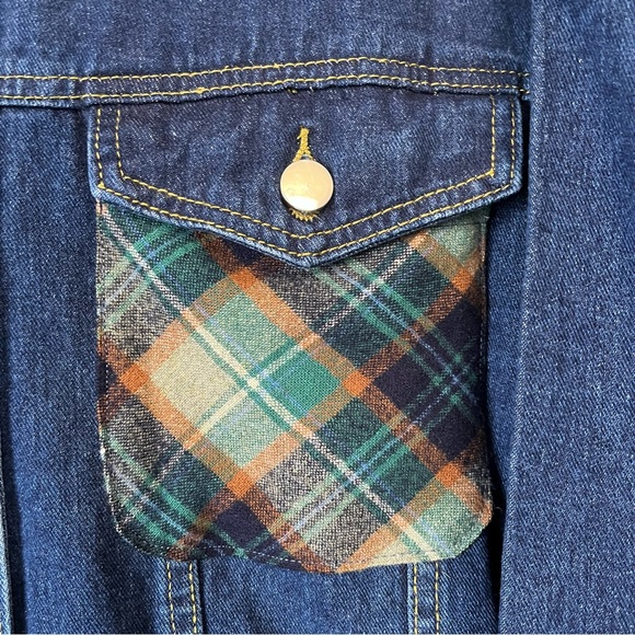 UPCYCLED Pendleton Wool Plaid Flannel Patchwork Denim Jacket REWORKED - Picture 5 of 7